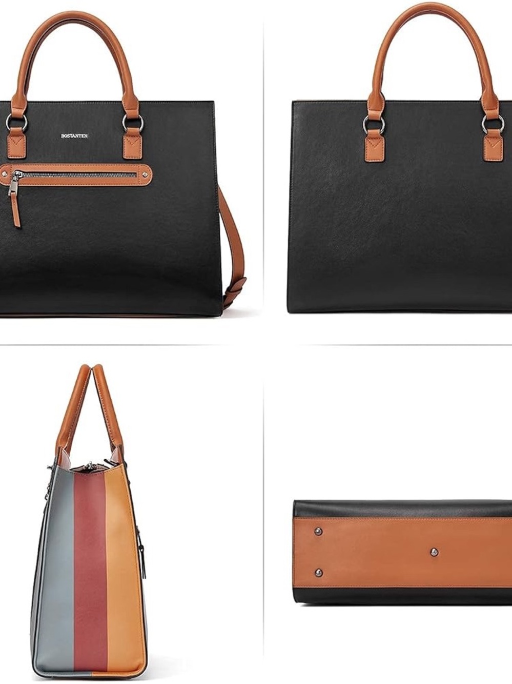 Brown Leather Tote with Tan Trim and Silver Hardware